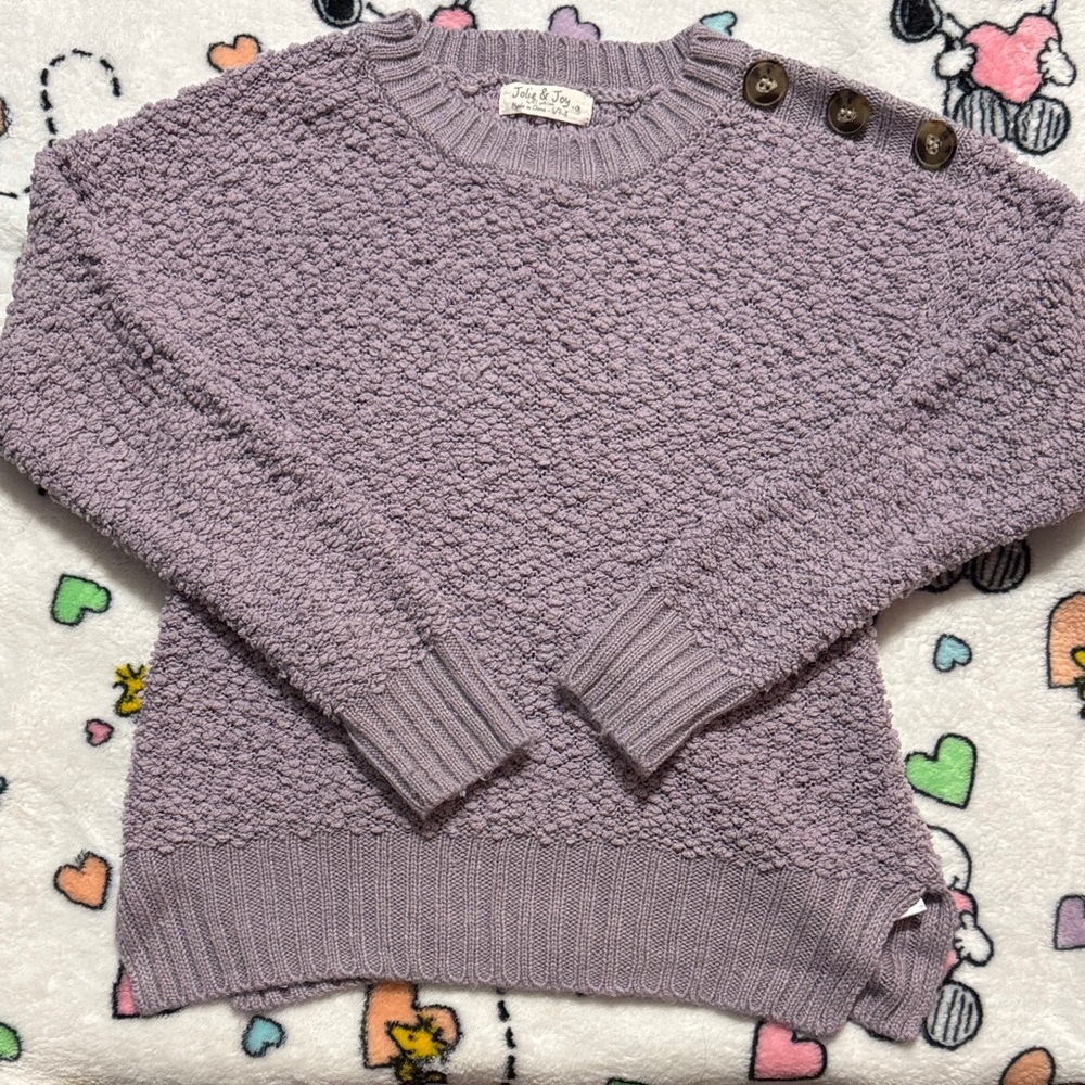 Textured Lavender Kids Sweater with Button Details